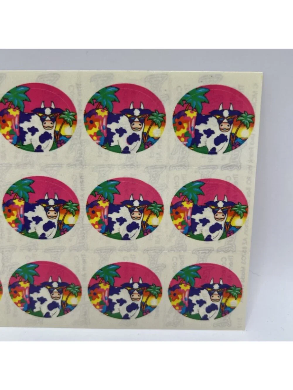 Lisa Frank #S112 FLOWER COWS PALM TREE FULL SHEET Stickers RARE VINTAGE Pink Fun